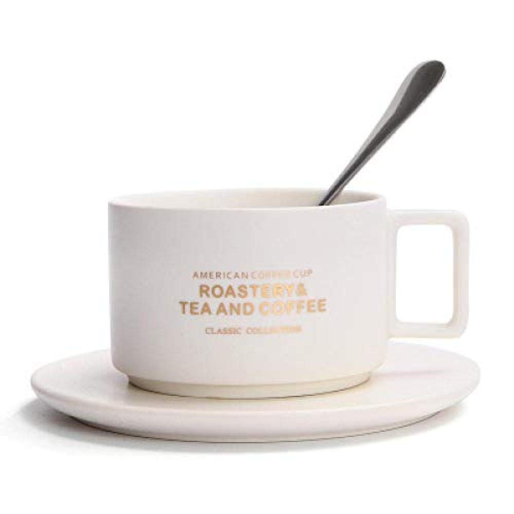 Tazas de café de Estilo Americano creativo con cuchara juego de té Continental Taza de té Simple hogar de Color Mate tazas de café de cerámica@C@F