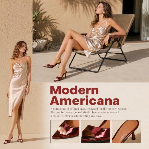 Image of On feet& in love Women's Slip-On Stiletto Heel Mule Sandals, Peep Toe, apricot, 2.95 Inch Heel, Casual Party Wedding Slides