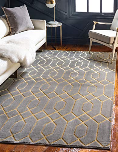 Unique Loom Marilyn Monroe Glam Collection Area Rug - Trellis (5' x 8' Rectangle, Gray Gold/ Gold)
