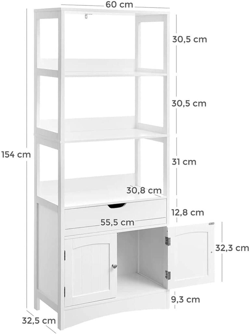 Mondeer - Meuble de Salle de Bain - Meuble de Rangement avec Etagères, Tiroirs e