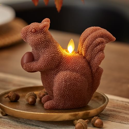 Image of Luminara - Flameless Flickering Moving Flame Battery Operated Candle LED Decor - Fall for Autumn Harvest Collection- 6 inch x 5.6 inch Real Unscented Wax Squirrel Figural