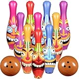 Harrycle 12 Pcs Bowling Set, 10 Soft Pins and 2 Cocout Balls for Kids Toddlers Tropical Hawaiian Luau Summer Birthday Party Games Indoor Outdoor Activities (Tiki)