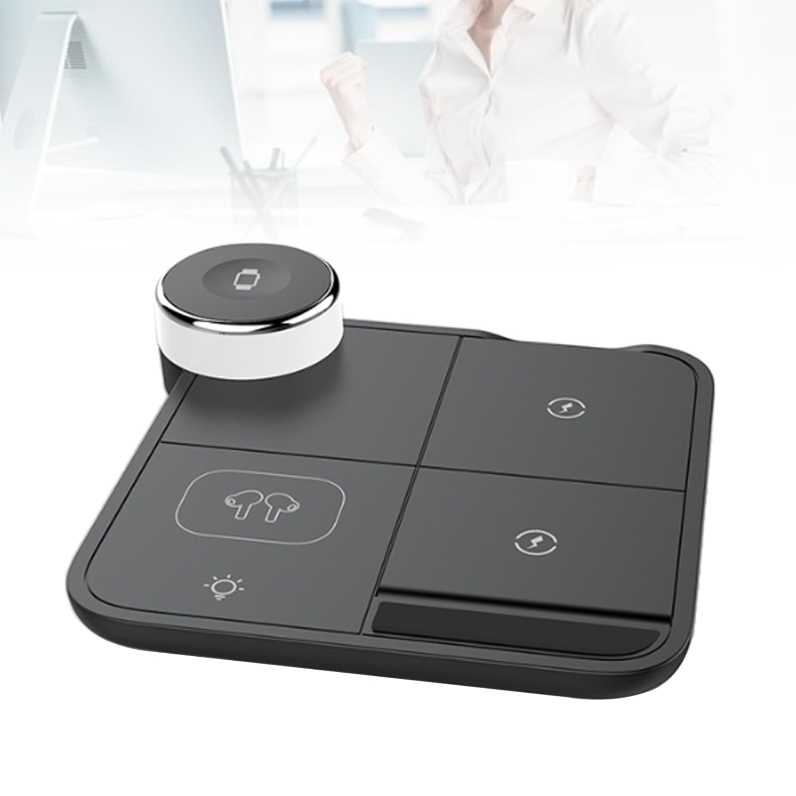 Cargador Inalámbrico 4-En-1, Adecuado Para Teléfonos/Reloj/Auriculares, Carga Rápida De 15 W, Con Luces Coloridas, Certificación Qi,Black