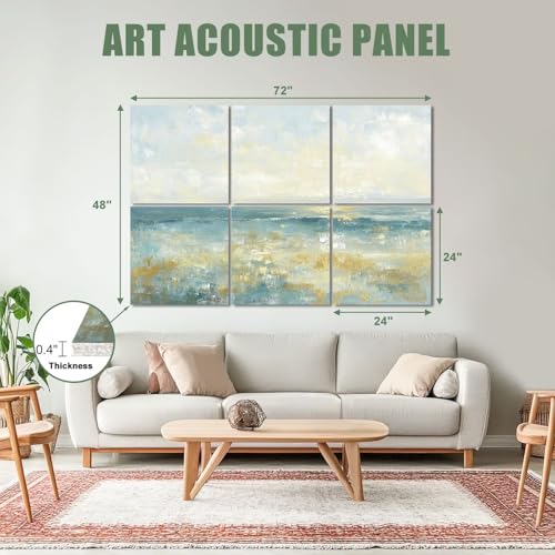 6 Pack de Paneles Acústicos Artísticos Absorbentes de Sonido Azul Gold Coast Seascape Abstracto Horizonte Línea Océano Cielo Reflejado Paneles Decorativos para Pared con Auto Adhesivo para Estudios de Grabación Oficina 72"x48" miniatura 2