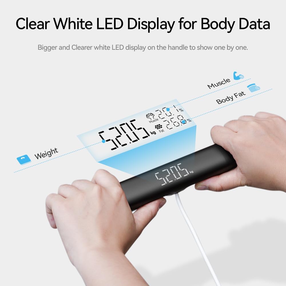 Balance Pèse Personne Connectée Impédancemètre Avec 8 Électrodes Haute Précision, 29 Données Corporelle Écran sur la Poignée Avec APP pour Andriod et iOS, Max. 180kg/400lb/28st, 30 * 35CM