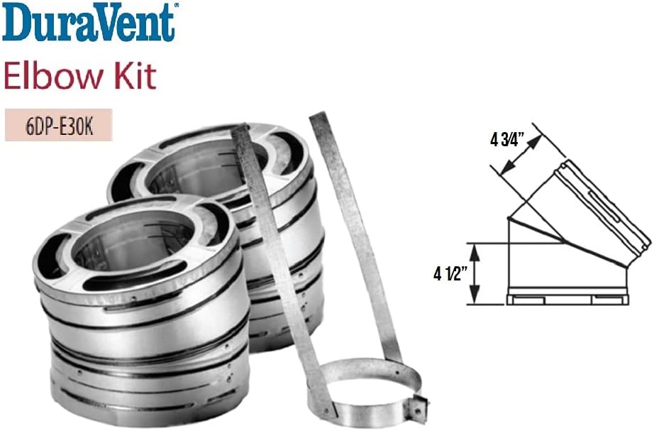 DuraVent 30-Degree Stainless Steel Swiveling Elbow Kit for Wood Stove Venting, 6 Inch, DuraPlus - Home Ducting Accessories for Chimney Exhaust Pipe System