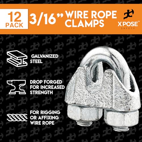 3/8 Cable Clamp 48-Pack 1/8" Wire Rope Clamps - Galvanized U Bolt Cable Clips For Rigging & Fencing Wire Clamps