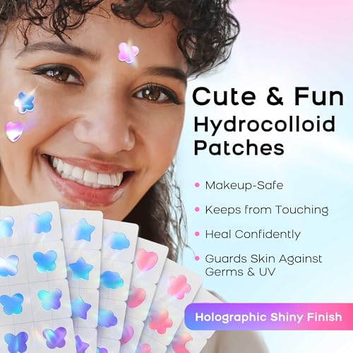 AVAPY Pimple Patches for Face, Cute Hydrocolloid Acne Patches, Colorful Hologram Star Sport Stickers, Zits & Blemish, Pimple Patch with Salicylic Acid, Blue Pink Star Moon Cloud 12MM (36 Count)