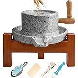 Handmade Stone Grain Mill - Manual Flour Mill & Grinder with Red Oak Frame for Home, Grinds Wheat, Nuts, Spices (Complete Kit)