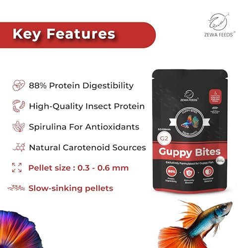 Image of Guppy Bites 200G | High Protein Fish Food for Guppy & Small Fish | Micro Pellets 0.3-0.6 mm | 88% Digestibility | Rapid Growth & Vibrant Color