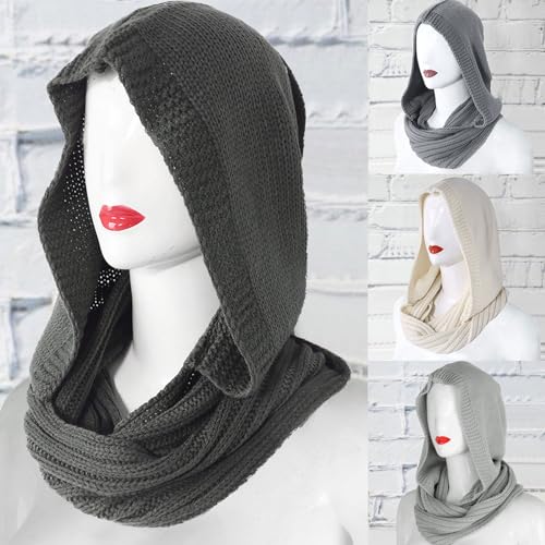 Womens Winter Crochet Knitted Hood For Scarf Outdoor Windproof Warm Long Shawl Wrap Solid Color Earflap Hat2