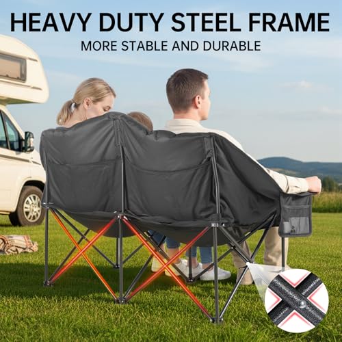 Image of Heavy Duty Double Camping Chair Oversized 2 Person Camp Loveseat