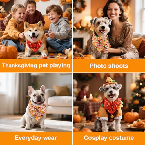 SZEE Thanksgiving Dog Bandanas - 2 Pcs Holiday Pet Accessories with Pumpkins, Turkeys & Hats, Dog Thanksgiving Bandanas for Festive Harvest Days (Large, Red & Pink) - Image 6