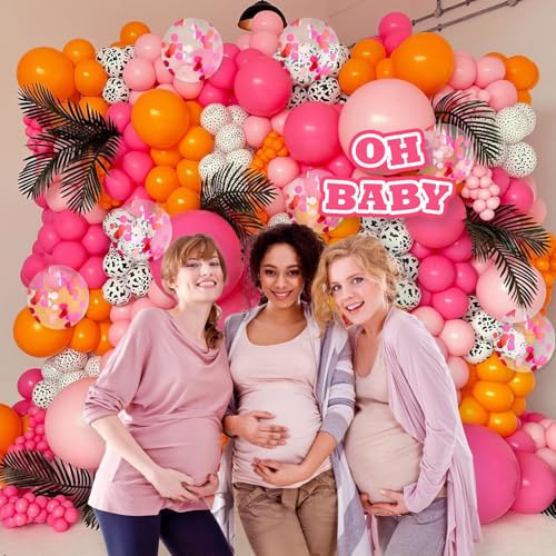 Image of BAUANOOY Pink and Orange Balloons, 60pcs 12 Inch Pink and Orange Party Decorations with Confetti Balloons for Bachelorette Tropical Luau Party Engagement Birthday Party Decorations