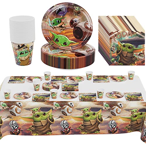 Fournitures d'anniversaire Star Wars 61 Pièces, Vaisselle Star Wars Anniversaire, Assiette, Tasse, Nappe, Serviette Papier, Soirée à Thème Star Wars, Décoration de Fête d'anniversaire pour Enfants