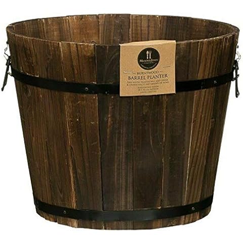 Caprican Burnt Wood Large Barrel Garden Planter Wooden Modern Stylish Flower Pot Outdoor Cover