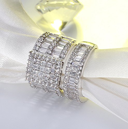 Camilla Wedding Ring Set for Women by Ginger Lyne | Large Wide Width Statement Style Halo Engagement Ring with Matching Wedding Band | Baguette Multi Cut Cubic Zirconia2
