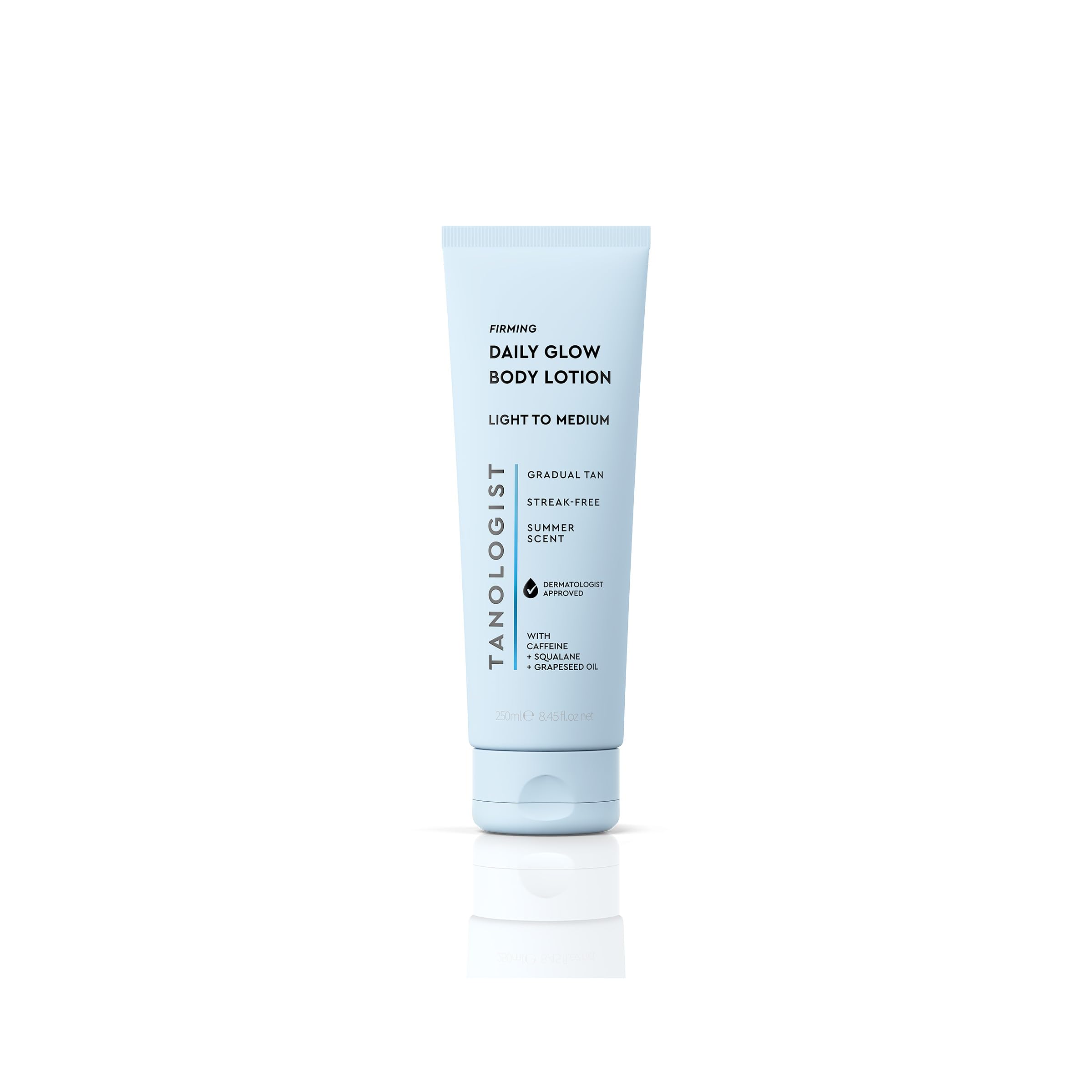 Tanologist Firming Daily Glow Body Lotion- Light/Medium, Fast-Developing, Transfer-Proof Gradual Self Tanner, Summer Scent, Natural Not Orange, Lasts 7 Days, Vegan Formula, 8.45 fl oz