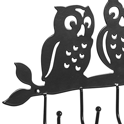 Mygift Wall Mounted Decorative Black Metal Key Rack Holder Organizer, Wall Hanging Storage Organizer With 4 Hooks And Owl Design #TOP3