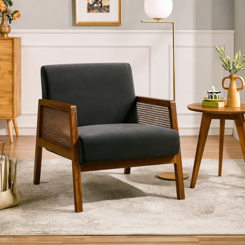 Image of Solid Sheesham Wood Arm Chair with Cushion || Cane Chairs for Balcony || Wooden Armrest Chair Garden Chairs Outdoor & Indoor || Dining Chair for Living Room Furniture Bedroom Home Brown Finish