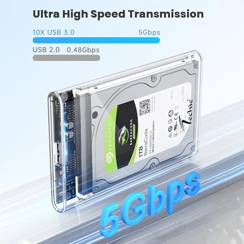 Image of TECHIE 2.5 inch External Hard Drive Enclosure, HDD /SSD Transparent Enclosure, USB 3.0, Easy-Install Shockproof Case for Windows, macOS, Linux, Drives up to 4TB