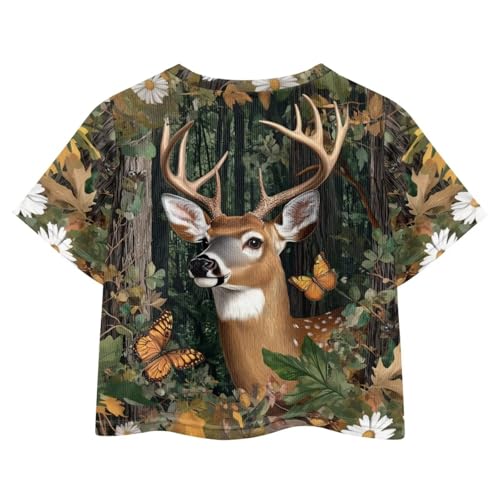 Image of Girls Summer Crop Top Outfits Short Sleeve T Shirts Kids Cute Clothes Tees Blouse