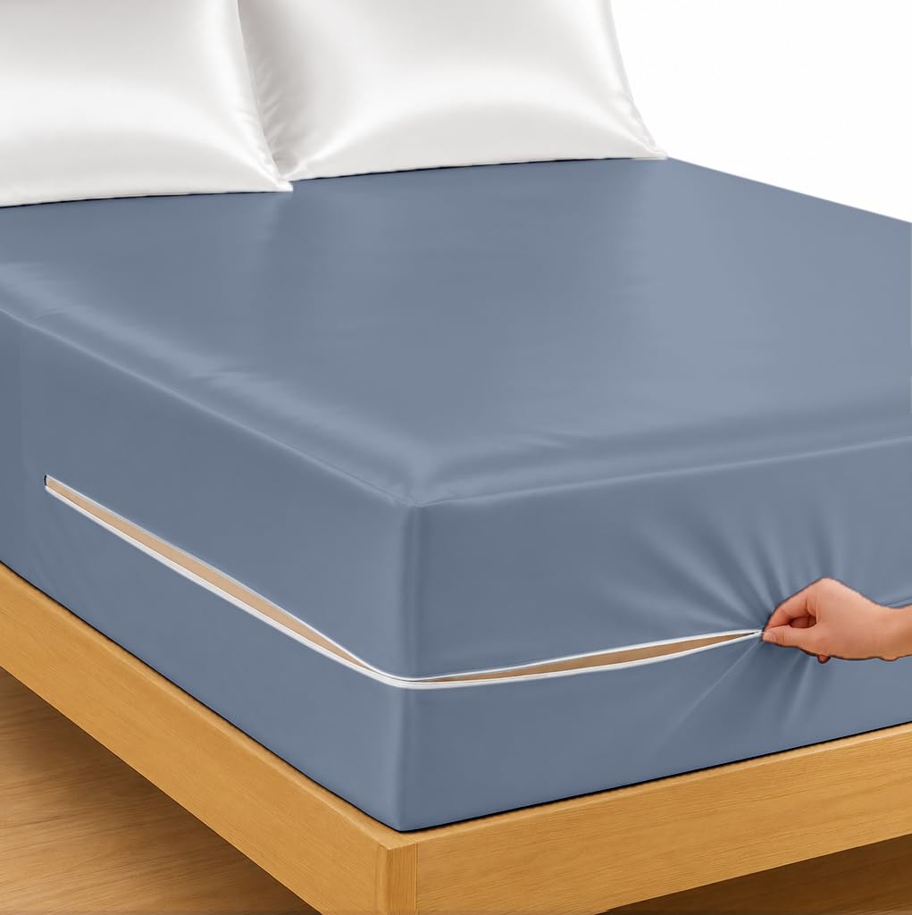 Silky Microfiber Zipper Fitted Sheet- 8" Deep- Medium Blue- King Size-image-44