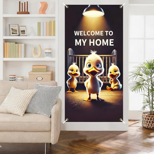 Image of Cute Duckling Welcome Door Cover 35x71in Funny Baby Duck