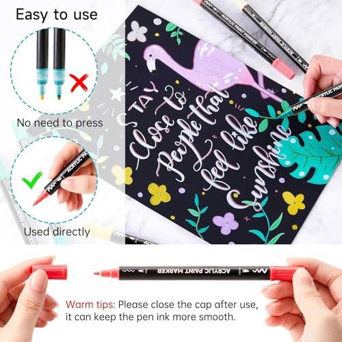 Image of Shuttle Art 60 Colors Dual Tip Acrylic Paint Markers, Brush Tip and Fine Tip Acrylic Paint Pens for Rock, Ceramic, Wood, Canvas, Plastic, Glass, Stone, Calligraphy, Card Making, DIY Crafts