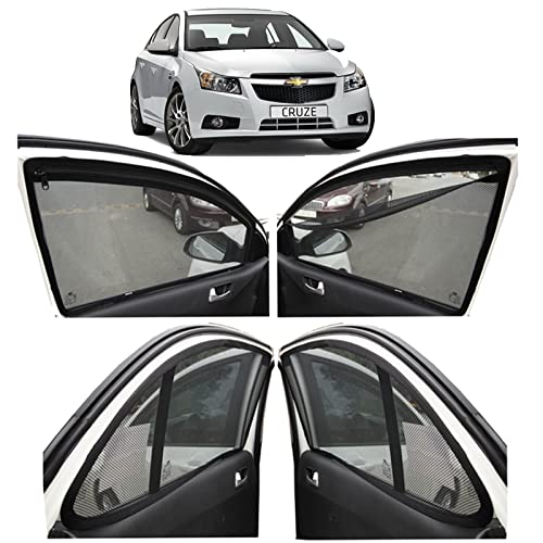 Image of Autofact Magnetic Car Sunshades Compatible with Chevrolet Cruze (Set of 4) - Easy Installation, UV Protection, Keeps Car Cool (Front 2 with Zippers for Easy Access, Rear 2 Without Zippers)