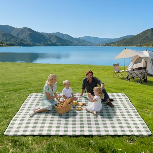 TigeJoy Extra Large Picnic Blanket Waterproof Foldable 80''x80'', Outdoor Picnic Mat Beach Blanket Sandproof for Park, Grass, Travel, Hiking, Camping Essentials, Gingham Picnic Blanket - Image 3