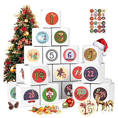 24 Calendrier De L'Avent Boîtes Calendrier De L’Avent avec 24 Autocollants Chiffres Boîtes Cadeaux Sacs en Papier Boîte Calendrier De L'Avent De Noël pour Noël l'anniversaire De Mariage Fête Cover