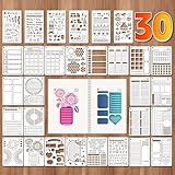 【Combinazioni Diverse, Ispirazione Completa】 Il set include 30 Pittura Stencil: 24 modelli (17,6 x 12,6 cm) che coprono diversi stili come forme base, linee, caratteri alfanumerici e cornici per planner/diario settimanale; e 6 Stencil per Bullet Journal con motivi decorativi diversi (17,8 x 10,1 cm), che soddisfano le tue esigenze, dalla struttura alla decorazione, in un unico passaggio e ispirano la tua creatività.