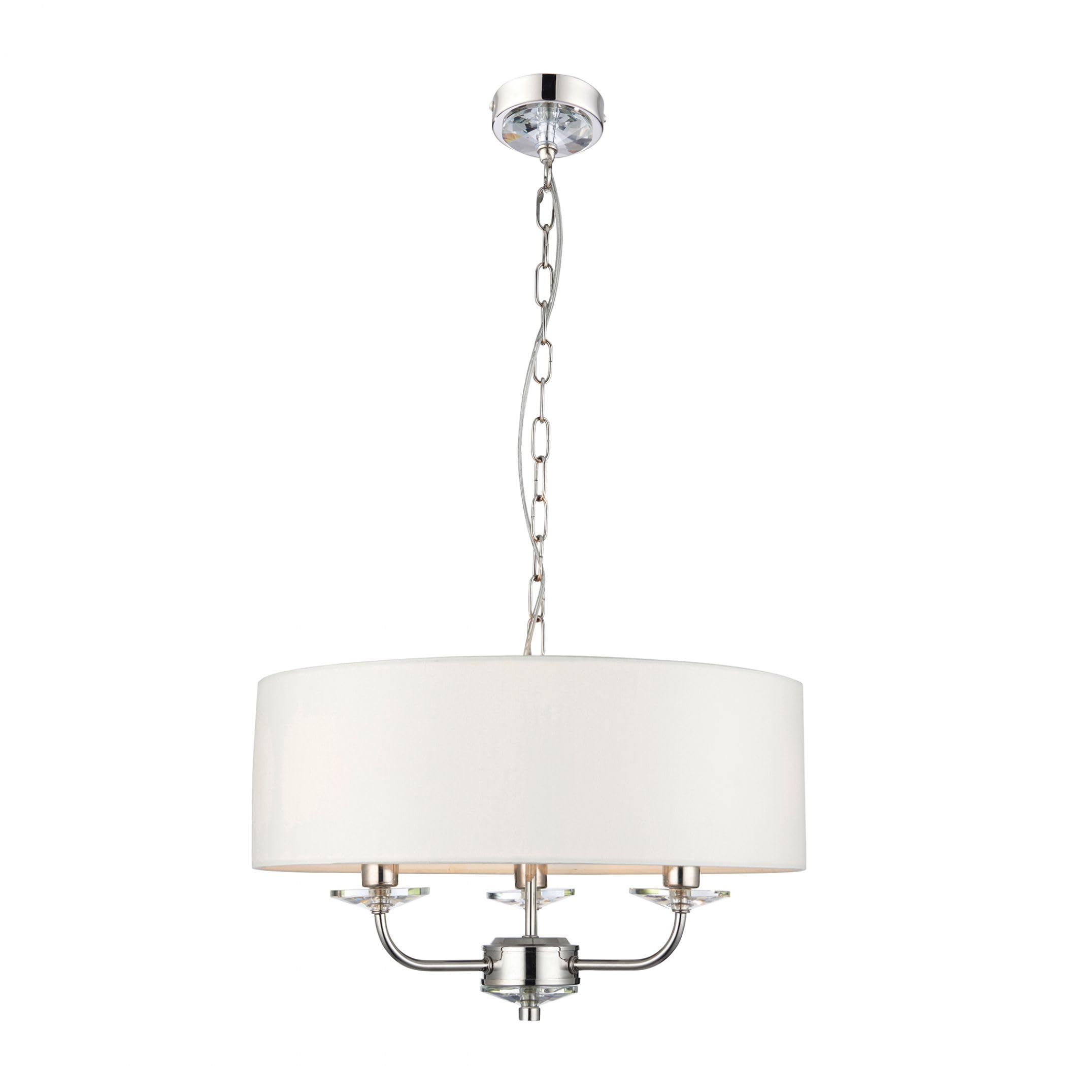 Endon Nickel 60129 Nixon Bright & White Faux Silk 3 Light Adjustable Pendant Ceiling Light