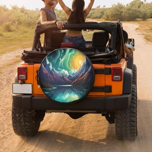 Image of Delerain Mountain Landscape Lake Spare Tire Cover Wheel Protectors Sun Protector Waterproof for Trailer RV SUV Truck and Many Vehicle(16 Inch for Diameter 29 inch-31 inch)