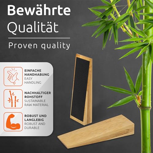 ECENCE Set of 4 Bamboo Door Wedges with Rubber, Non-Slip Door Stopper for All Doors Wooden Door Stop for Bedroom Steel - Image 2