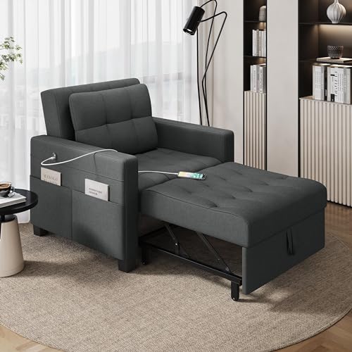 Sillón Convertible Plegable Gris Oscuro miniatura 3