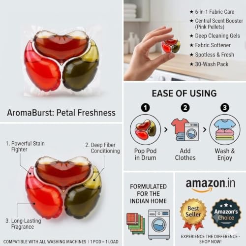 Image of 7 in 1 Smart Laundry Pods 20 pcs|| Laundry Detergent Pods for Tough Stain Removal in Front Load & Top Load Washing Machines|| Fragrance + Care with Fabric Softener