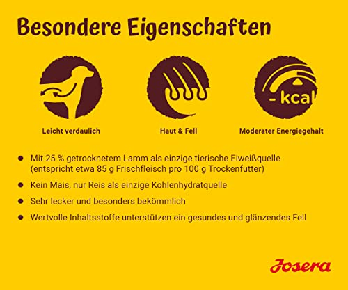JOSERA Lamm & Reis (1 x 15 kg) | Adult | Premium Trockenfutter für ausgewachsene Hunde | Reis & Lamm als einzige tierische Proteinquelle | besonders verträglich | weizenfrei | Hundefutter | 1er Pack