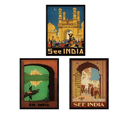 Nacnic Poster Vintage. Les Affiches publicitaires dans Le Monde. Trois Feuilles Anciennes de l'Inde. Format A3 sans Cadre