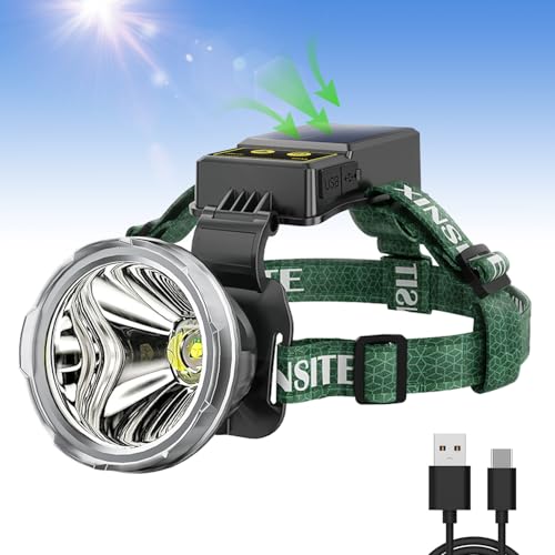 BlueYu Torcia Frontale Ricaricabile, Solari Lampada Frontale Super Luminoso con Sensore Movimento, 5000 lumen, 3 Modalità di Illuminazione Impermeabile Lampade da Testa per Campeggio, Escursionismo