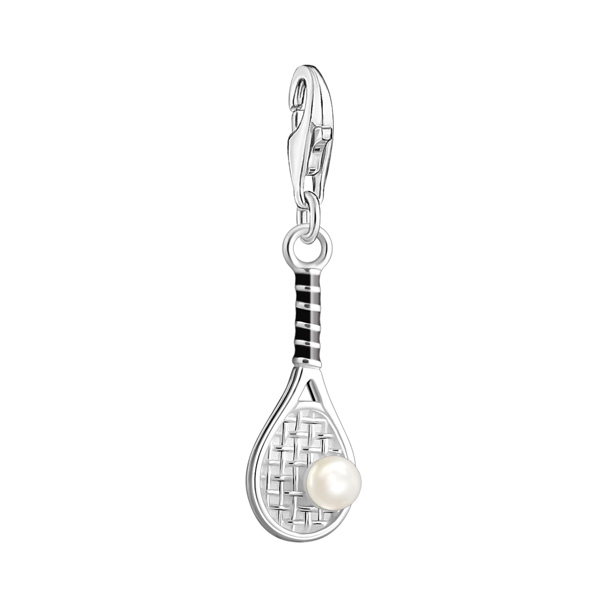 THOMAS SABO Charm-Anhänger Tennisschläger mit weißer Perle Silber 925 Sterlingsilber, Kaltemail