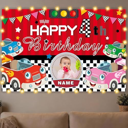 Dicodes Custom Car Theme Birthday Decorations Banner - Personalized Fabric Banner for Birthday Party Supplies