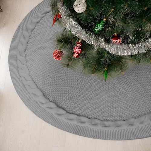 Grey-Christmas-Tree-Skirt-24-Inch-Knitted-Tree-Skirt-for-2-4-Ft-Christmas-Tree-Luxury-Knitted-Thick-Rustic-Tree-Skirt-Xmas-Decoration-Small-Christmas-Tree-Skirt-Decor Grey Christmas Tree Skirt 24 Inch Knitted Tree Skirt for 2 4 Ft Christmas Tree Luxury Knitted Thick Rustic Tree Skirt Xmas Decoration Small Christmas Tree Skirt Decor