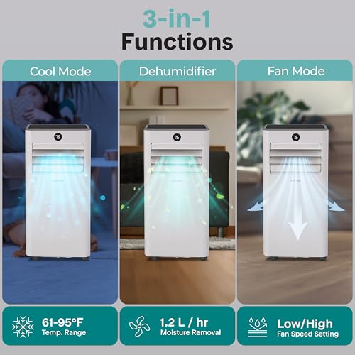 Image of SereneLife Portable Air Conditioner 10000 BTU | 3-in-1 Cooling, Fan and Dehumidifier | 24-H Timer with up to 450 sq ft Coverage | AC Unit for Bedroom, Home & Office | Includes Window Kit & Remote