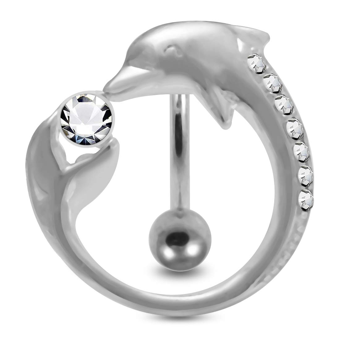 Monster Piercing Piercing para Ombligo con diseño de delfín en Plata de Ley 925, Cristal, Circonia cúbica
