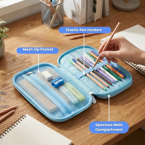 Image of Famyo Rexy Dino Pencil Pouch for Kids | 3 Compartment Pencil Case | Hard Shell EVA Pencil Box with Mesh Pocket & Zipper | School Stationery Organizer for Boys & Girls