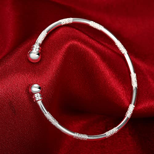Bangle Bracelet Gift 925 Sterling Silver Bangle Bracelet Open Bangles Two Bead Cuff Frosted Silver Bracelet Jewelry Girls3