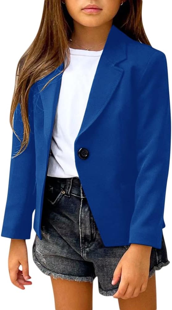 rrhss Girls Solid Color Lapel Suit Coat Button Down Long Seelve Blazer Jacket
