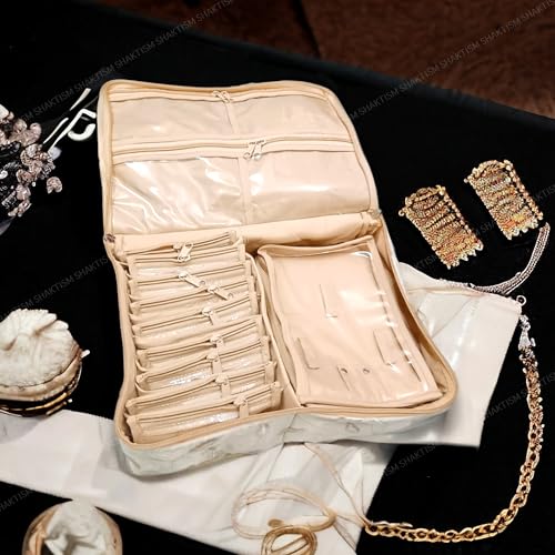 Image of SHAKTISM Satin Jewellery Organizer Zipper Folder Case, Pouch for Necklaces Earring Ring Travel Storage Case for Women Girls (Extra Large)
